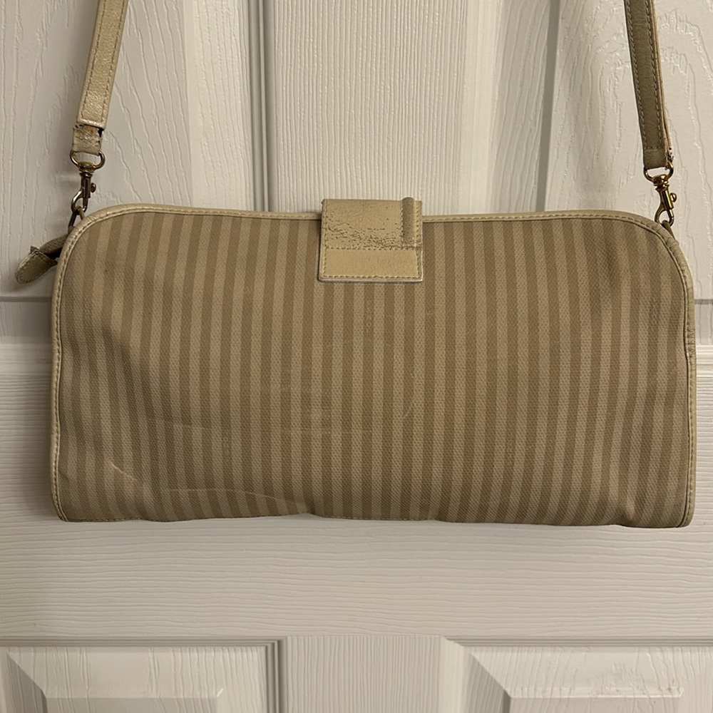 Vintage Fendi Cream Beige Cross Body or Clutch Leather/Fabric Handbag & Dust Bag - Picture 4 of 17